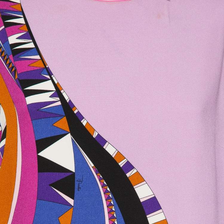 Pre Owned Emilio Pucci Purple Geometric Print Crepe Sleeveless Shift Dress M