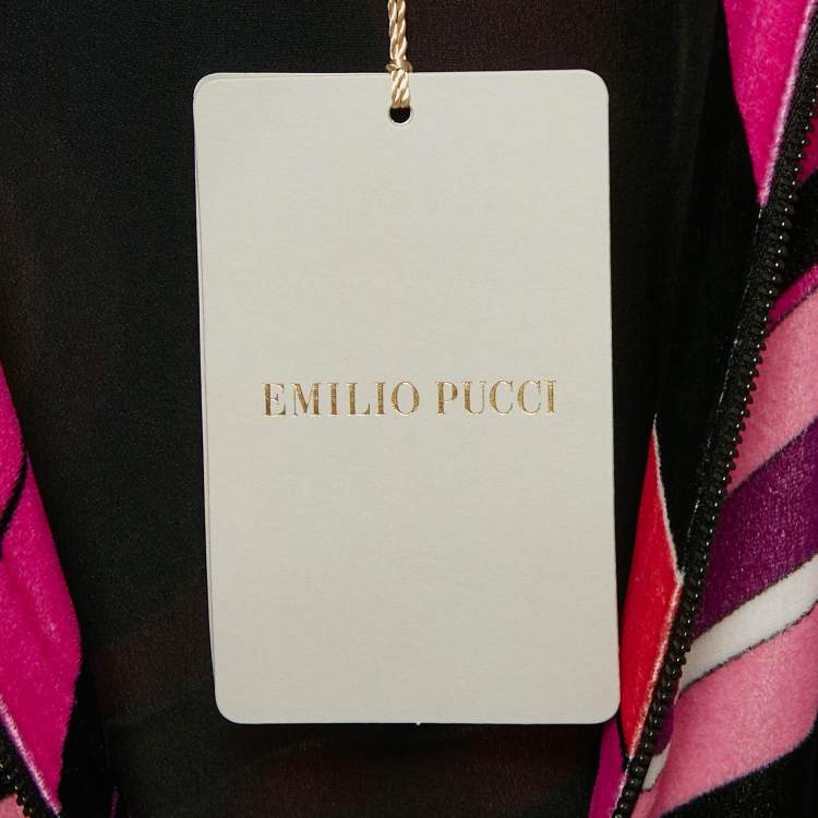 Pre Owned Emilio Pucci Pink/Multicolor Printed Velvet Zip-Up Bomber Jacket S