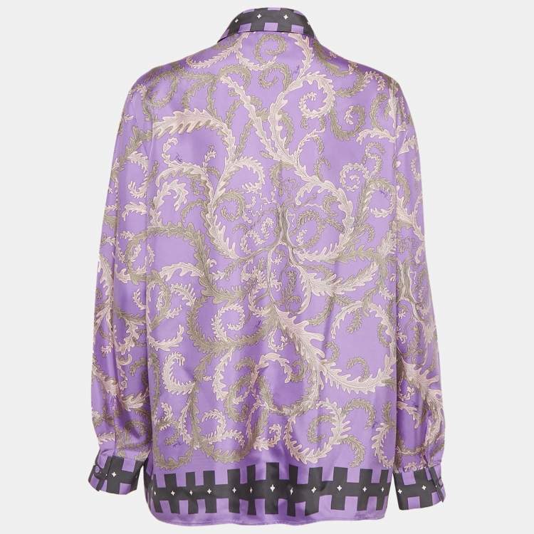 Pre Owned Emilio Pucci Purple Printed Silk Long Sleeve Shirt L