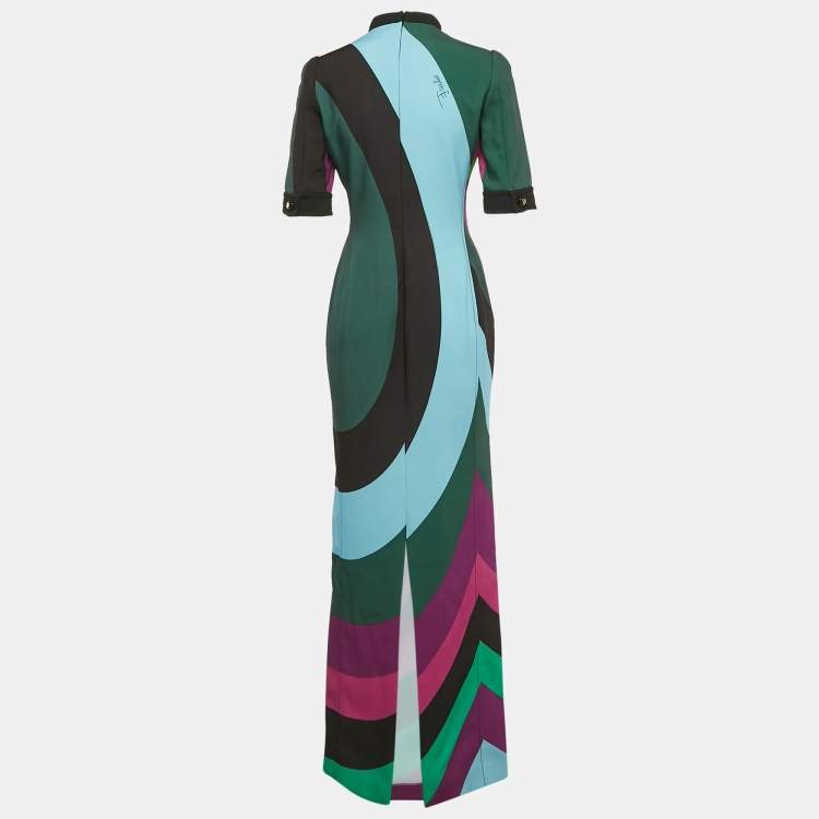 Pre Owned Emilio Pucci Multicolor Abstract Print Crepe Maxi Dress M