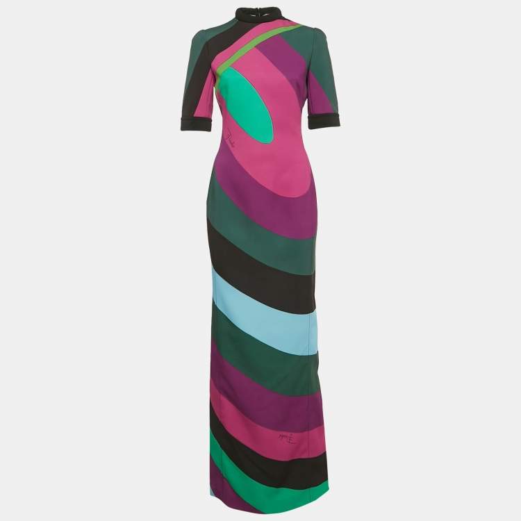 Pre Owned Emilio Pucci Multicolor Abstract Print Crepe Maxi Dress M
