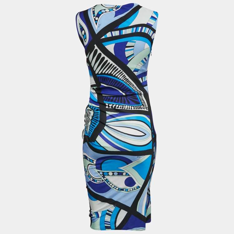 Pre Owned Emilio Pucci Blue Iride Print Jersey Sleeveless Dress M