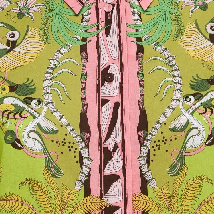 Pre Owned Emilio Pucci Green Nairobi-Print Cotton Shirt and Skirt Set M
