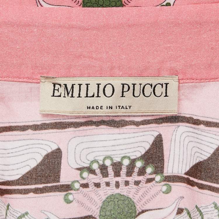 Pre Owned Emilio Pucci Green Nairobi-Print Cotton Shirt and Skirt Set M