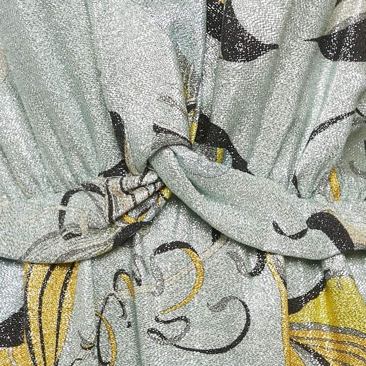 Pre Owned Emilio Pucci Blue Printed Lurex Silk Maxi Dress M