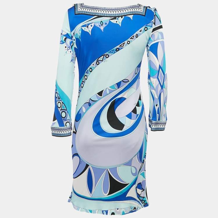 Pre Owned Emilio Pucci Blue Print Jersey Short Dress M