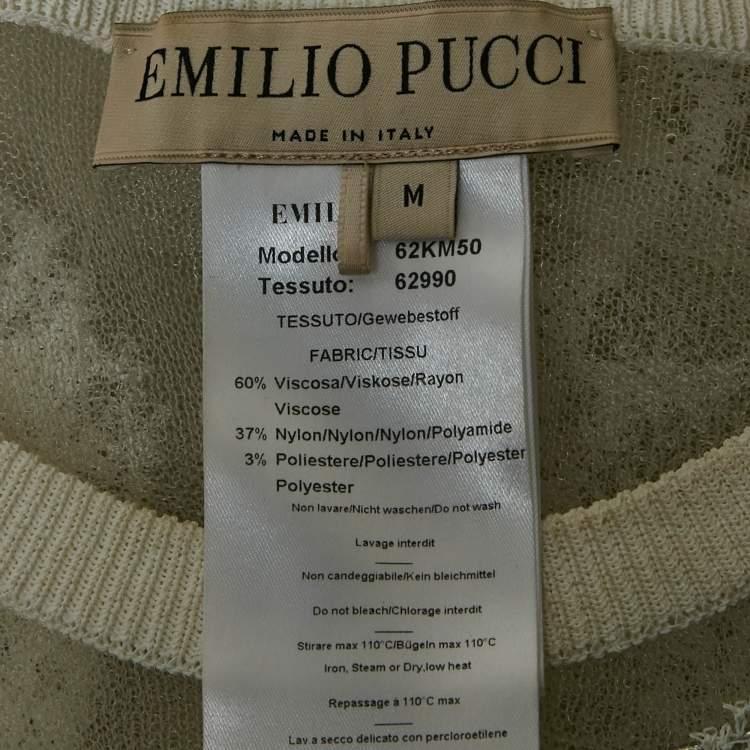 Pre Owned Emilio Pucci White Embroidered Tulle Sheer Pullover M