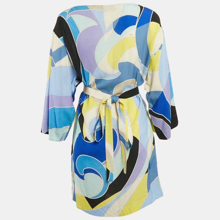 Pre Owned Emilio Pucci Multicolor Printed Viscose Belted Mini Dress S 