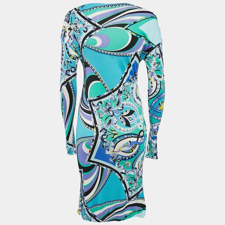 Pre Owned Emilio Pucci Multicolor Printed Jersey Midi Dress S