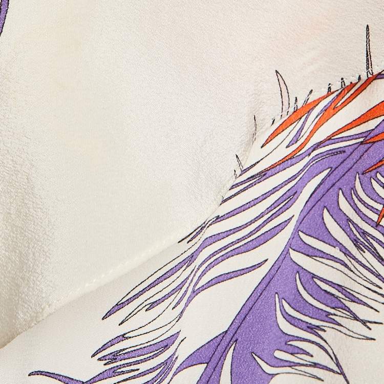 Pre Owned Emilio Pucci White  Printed Silk Ruffled Strappy Top S
