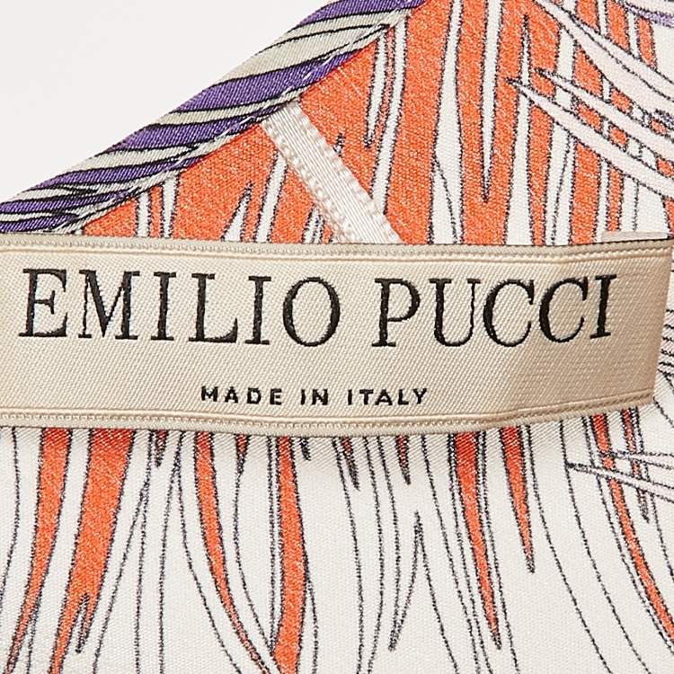 Pre Owned Emilio Pucci White  Printed Silk Ruffled Strappy Top S