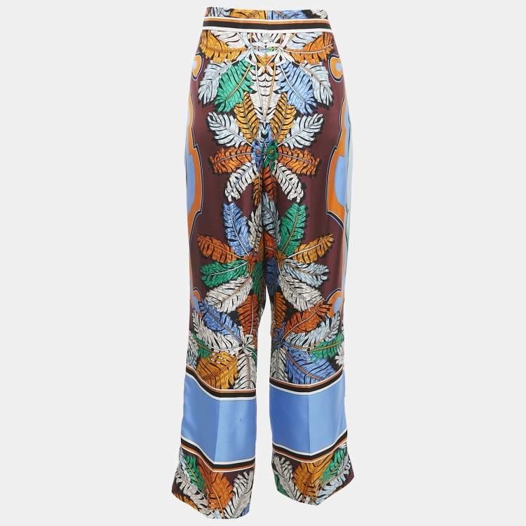 Pre Owned Emilio Pucci Multicolor Printed Silk Wide Leg Trousers L