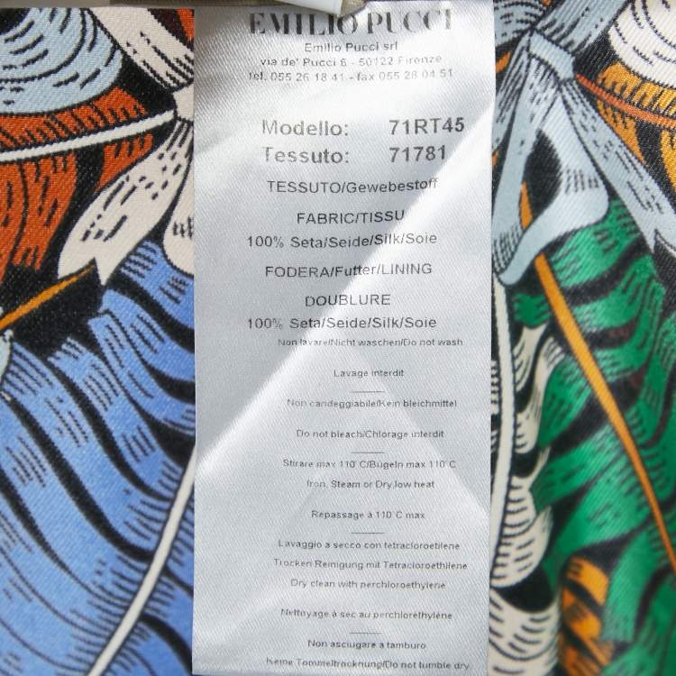 Pre Owned Emilio Pucci Multicolor Printed Silk Wide Leg Trousers L