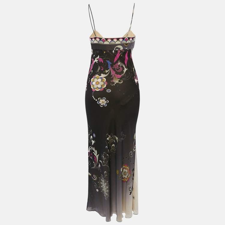 Pre Owned Emilio Pucci Black Sequin Embellished Silk Slip Dress M