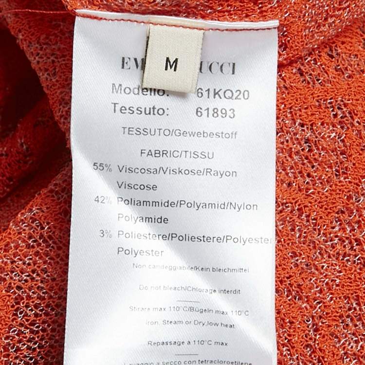 Pre Owned Emilio Pucci Orange Monogram Patterned Sheer Knit Long Sleeve Top M