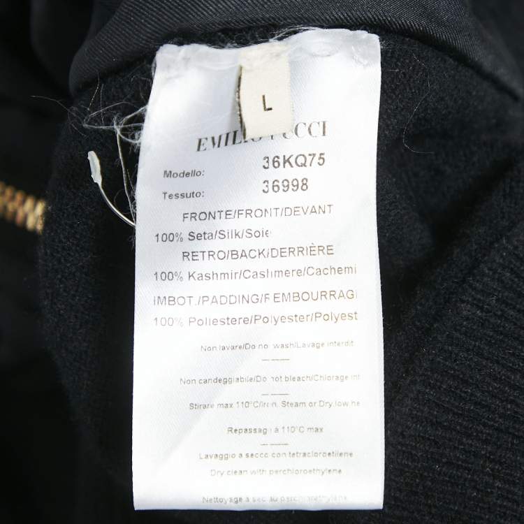 Pre Owned Emilio Pucci Multicolor Printed Silk and Cashmere Zip-Up Long Sleeve Jacket L