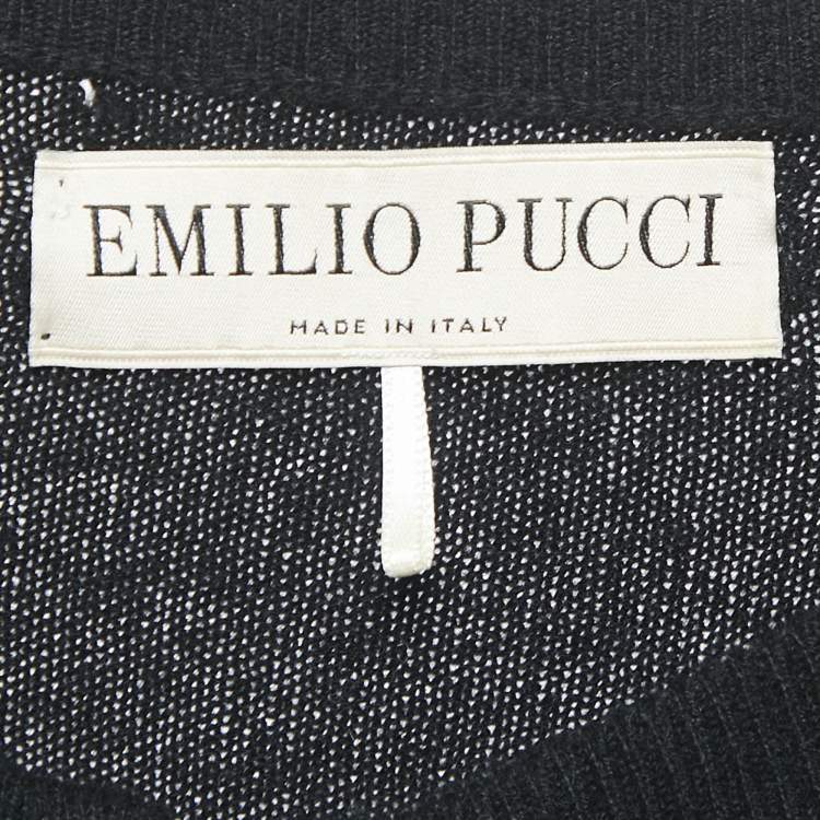 Pre Owned Emilio Pucci Multicolor Printed Silk and Cashmere Zip-Up Long Sleeve Jacket L