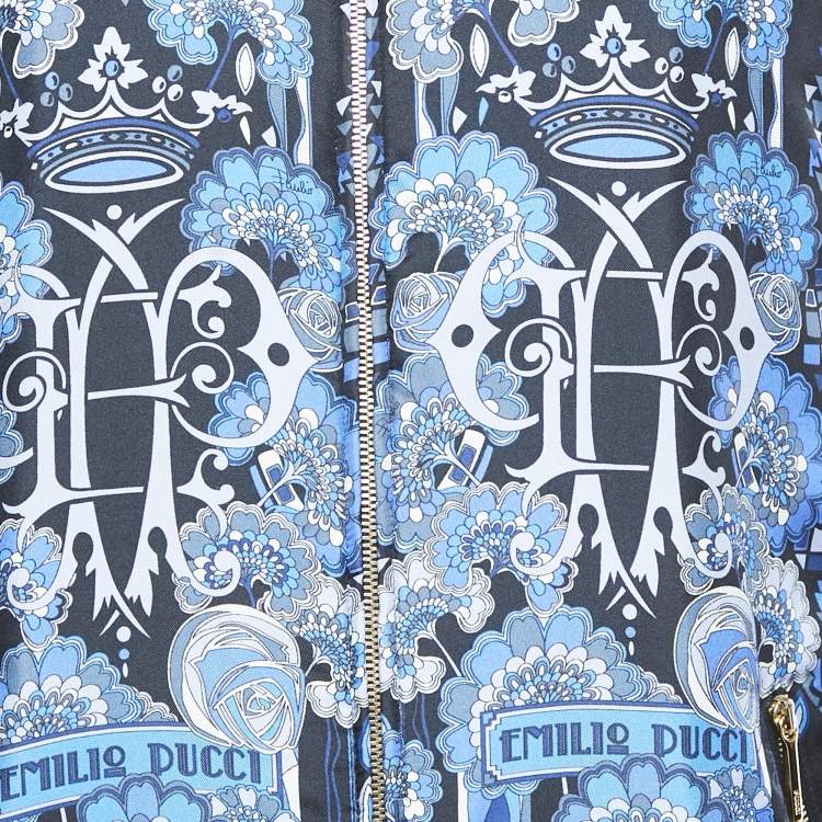 Pre Owned Emilio Pucci Multicolor Printed Silk and Cashmere Zip-Up Long Sleeve Jacket L