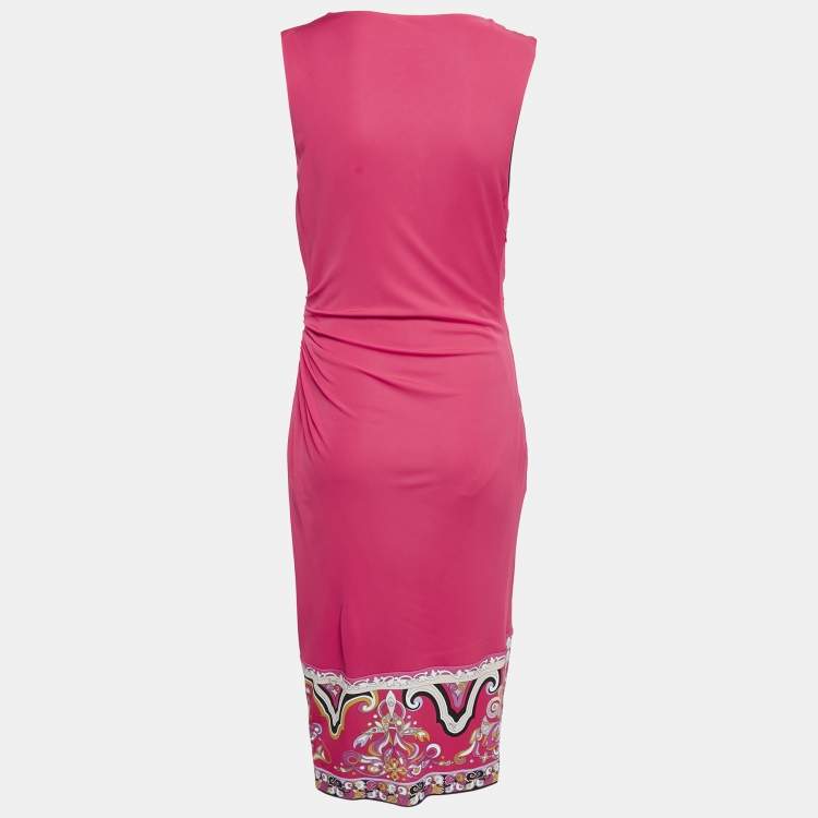 Pre Owned Emilio Pucci Pink Hem Print Jersey Sleeveless Midi Dress M
