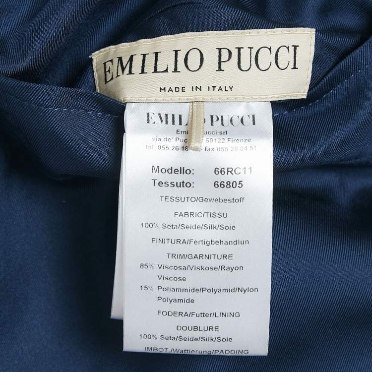 Pre Owned Emilio Pucci Multicolor/Navy Blue Printed Silk Zip-Up Reversible Bomber Jacket L