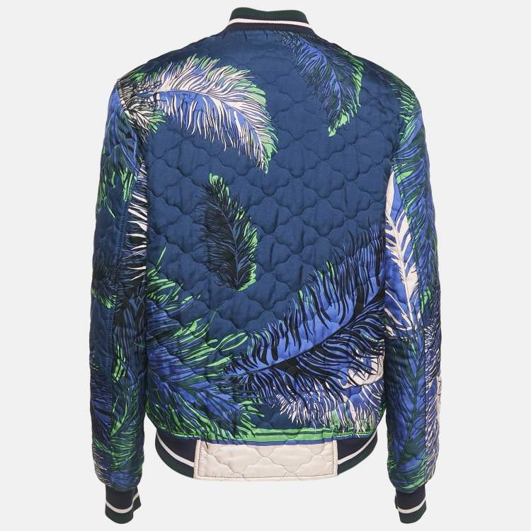 Pre Owned Emilio Pucci Multicolor/Navy Blue Printed Silk Zip-Up Reversible Bomber Jacket L