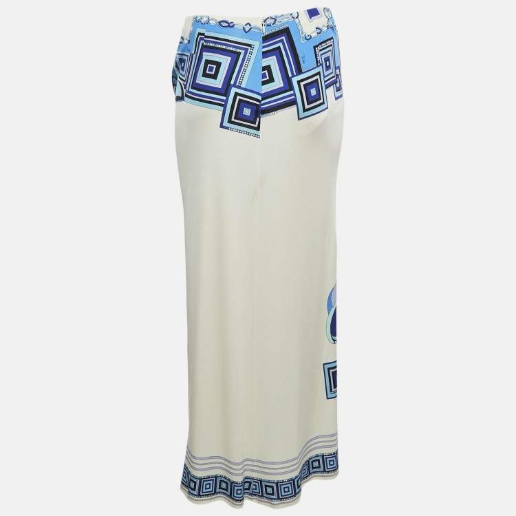 Pre Owned Emilio Pucci Multicolor Printed Silk Knit Maxi Skirt M