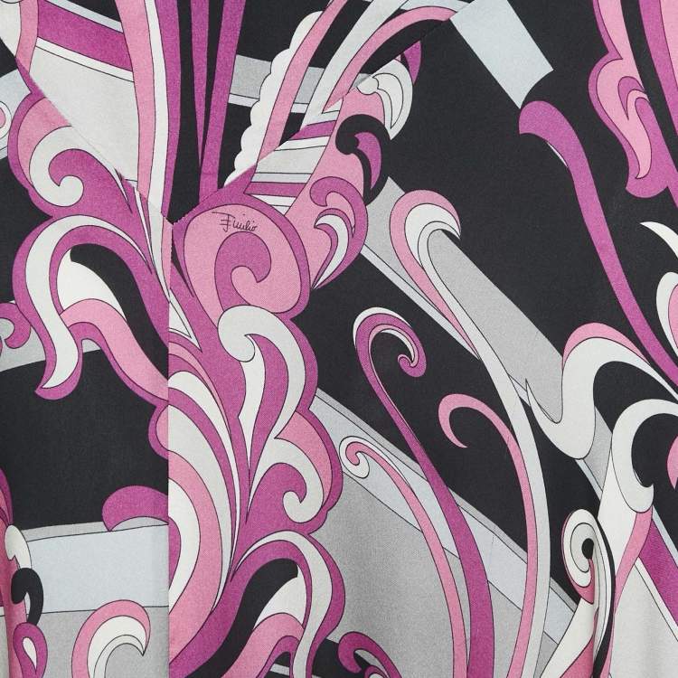 Pre Owned Emilio Pucci Pink Printed Silk Maxi Skirt L