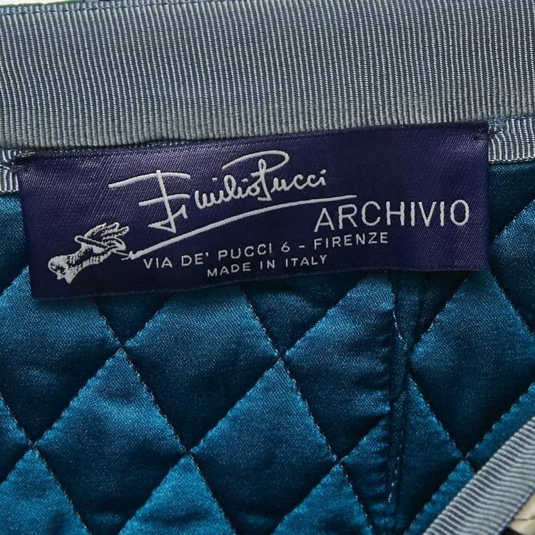 Pre Owned Emilio Pucci Pink/Blue Printed Satin Silk Quilted Pencil Skirt S