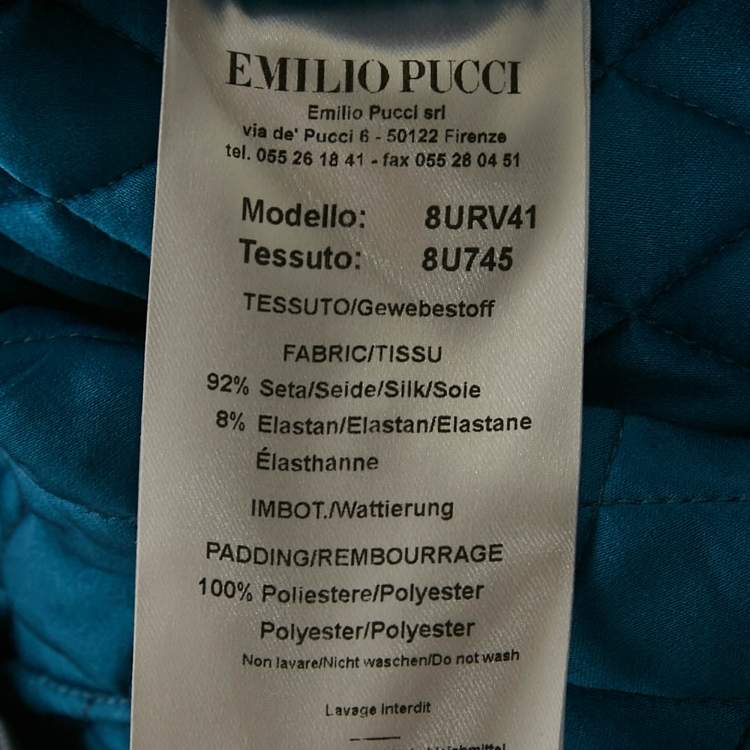 Pre Owned Emilio Pucci Pink/Blue Printed Satin Silk Quilted Pencil Skirt S