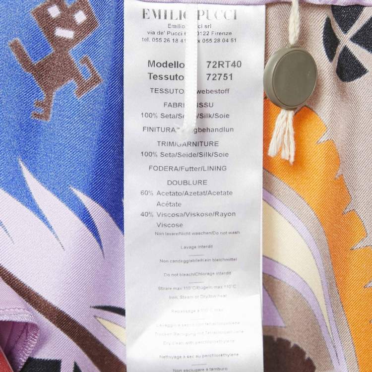 Pre Owned Emilio Pucci Purple/Orange Printed Silk Wide Leg Trousers S