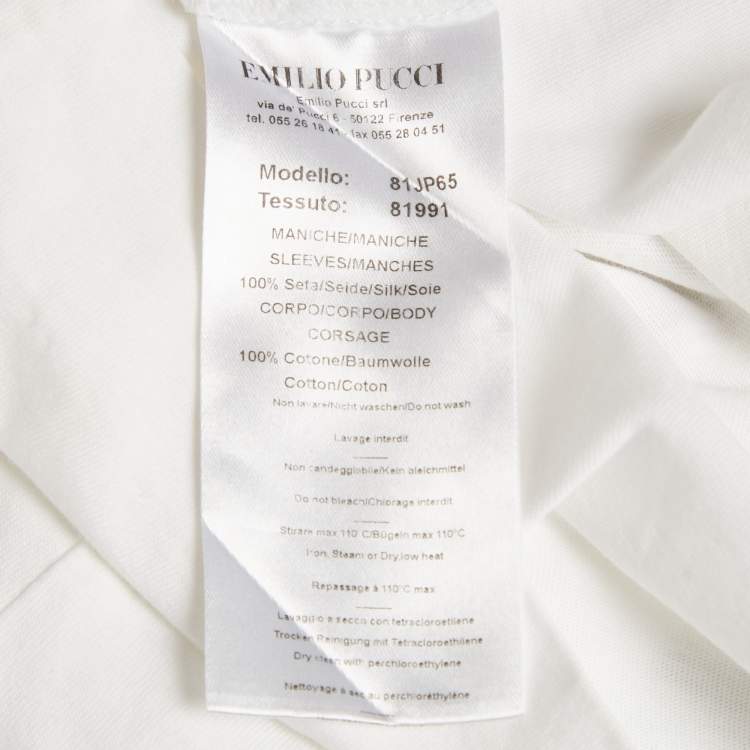 Pre Owned Emilio Pucci White Jersey Printed Silk Ruffled Sleeve T-Shirt M