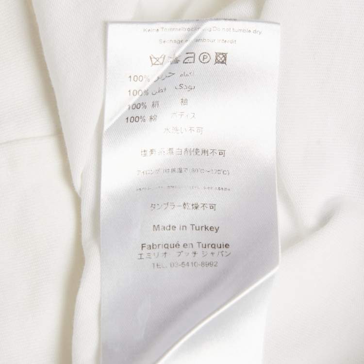 Pre Owned Emilio Pucci White Jersey Printed Silk Ruffled Sleeve T-Shirt M