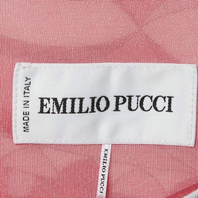 Pre Owned Emilio Pucci Pink Printed Jersey Long Sleeve Short Dress S