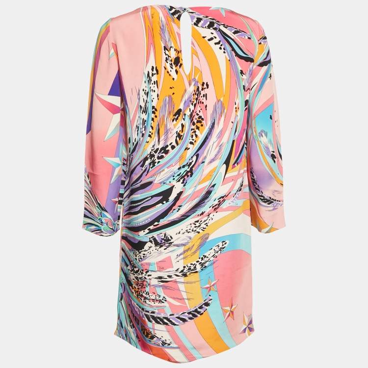 Pre Owned Emilio Pucci Multicolor Silk Long Sleeve Mini Dress S