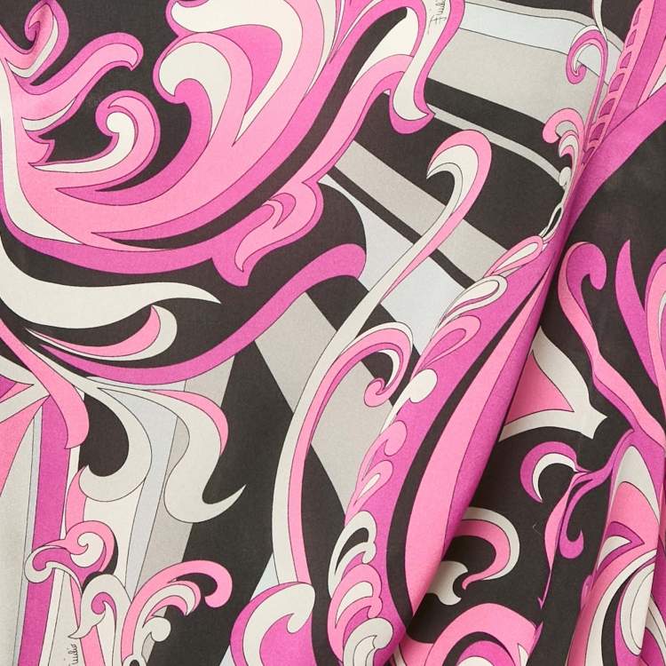 Pre Owned Emilio Pucci Pink Printed Silk Asymmetric Top XL
