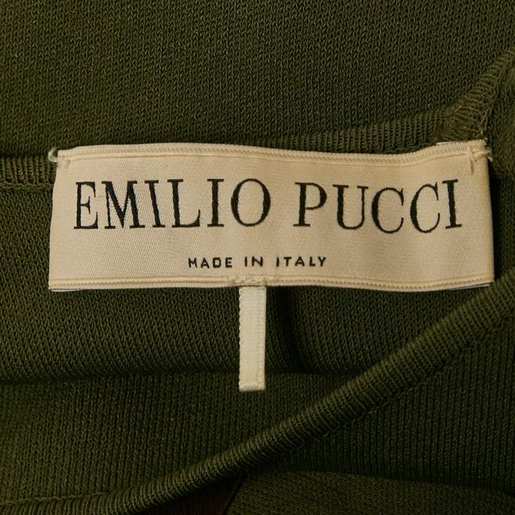 Pre Owned Emilio Pucci Olive Green Jersey Crochet Detail Sleeveless Short Dress M