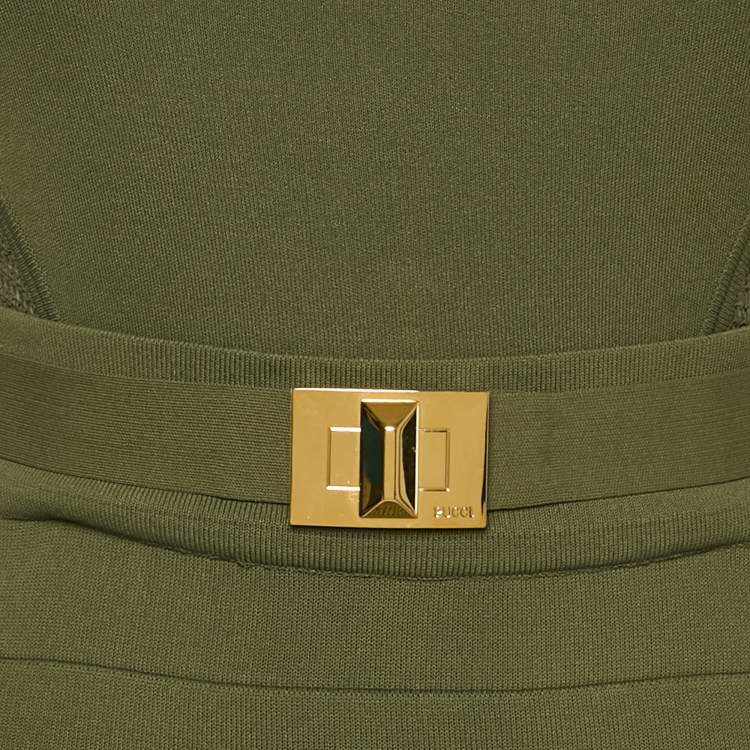 Pre Owned Emilio Pucci Olive Green Jersey Crochet Detail Sleeveless Short Dress M