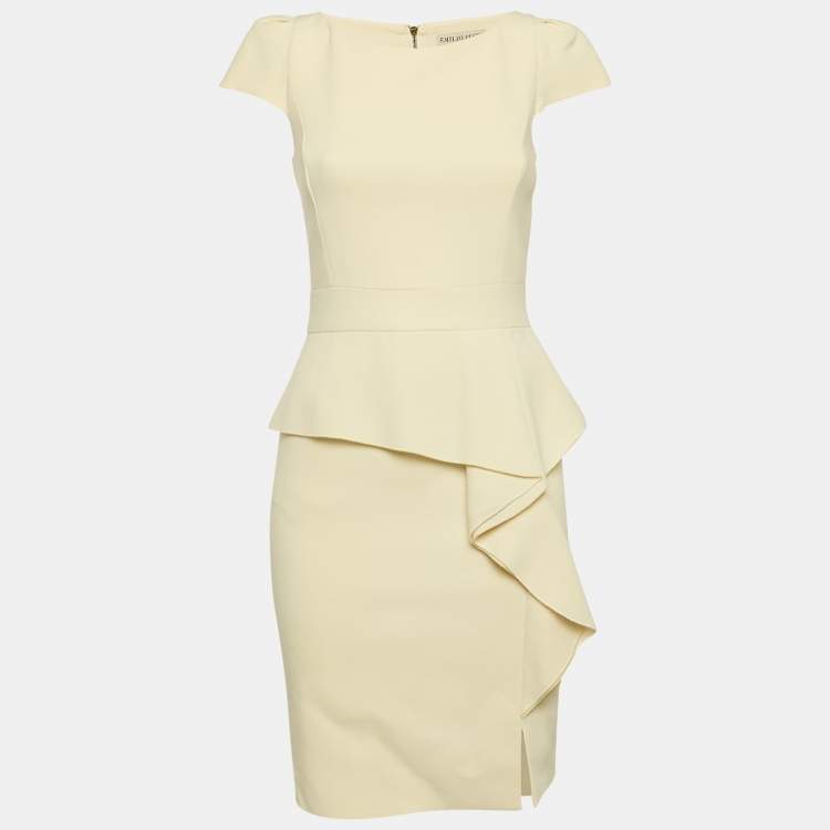 Pre Owned Emilio Pucci Cream Wool Ruffled Cap Sleeve Mini Dress S