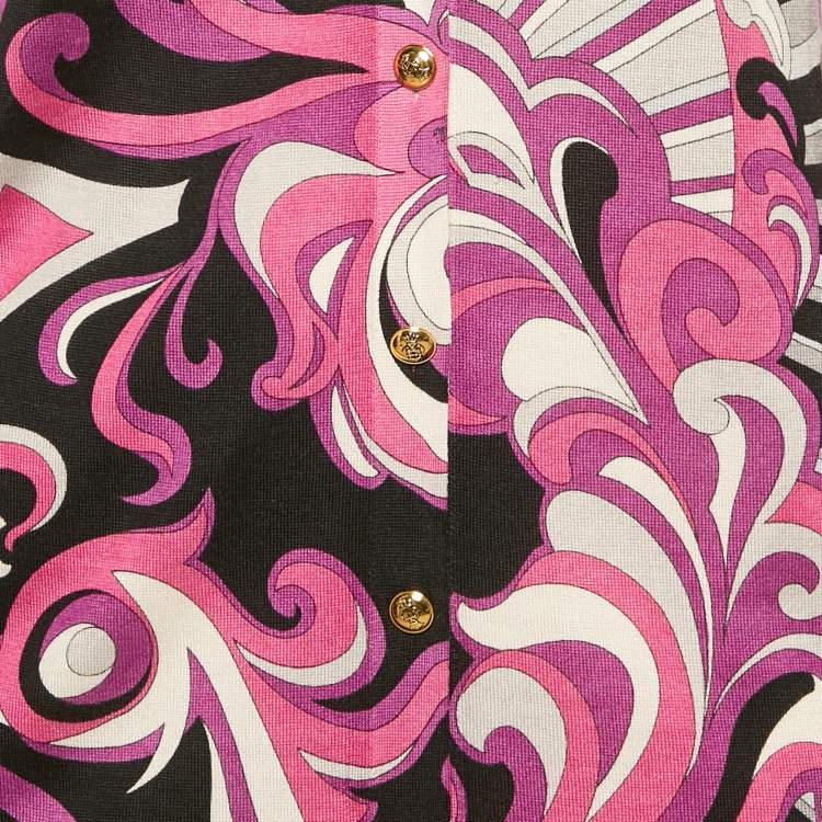 Pre Owned Emilio Pucci Pink Fluilio Print Stretch Knit Cardigan S