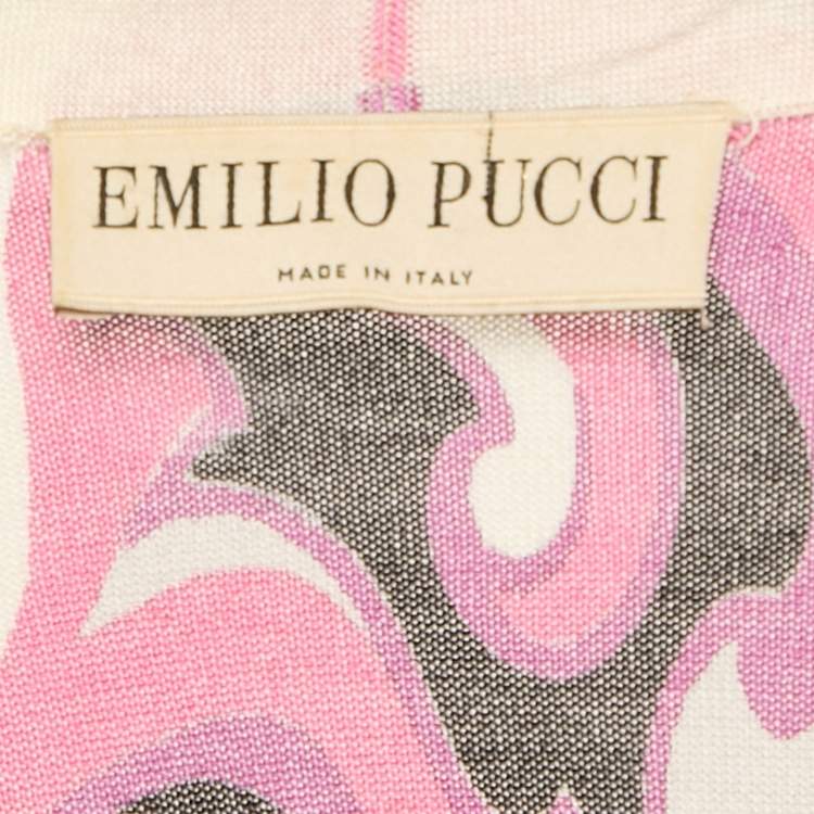 Pre Owned Emilio Pucci Pink Fluilio Print Stretch Knit Cardigan S