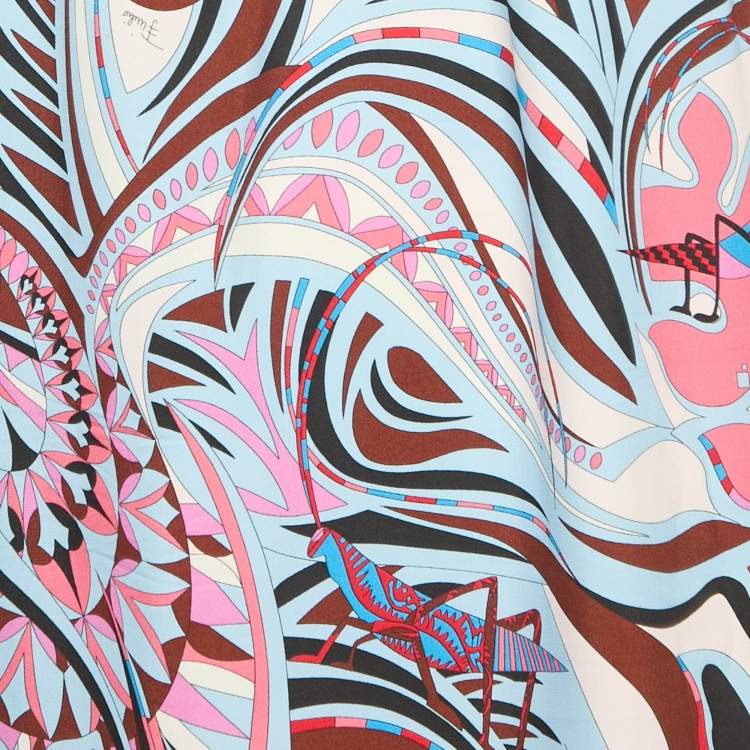 مملوكة مسبقًا  Emilio Pucci Pink/Blue Fluilio Print Crepe Chain Strap Mini Dress M 