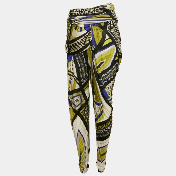Pre Owned Emilio Pucci Multicolor Printed Jersey Draped Trousers S