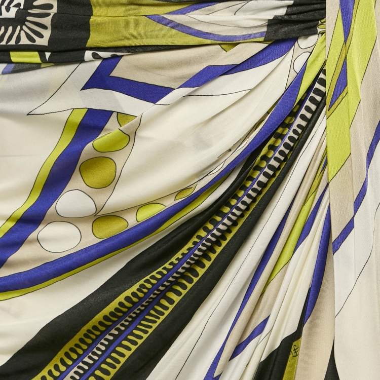 Pre Owned Emilio Pucci Multicolor Printed Jersey Draped Trousers S