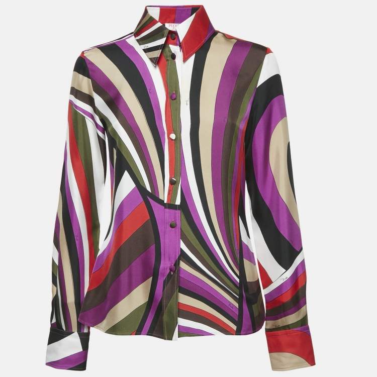 Pre Owned Emilio Pucci Multicolor Iride Print Silk Long Sleeve M