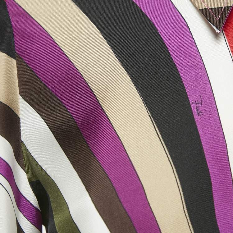 Pre Owned Emilio Pucci Multicolor Iride Print Silk Long Sleeve M