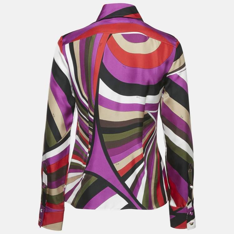 Pre Owned Emilio Pucci Multicolor Iride Print Silk Long Sleeve M