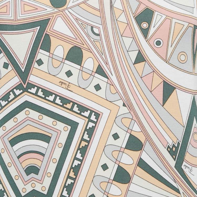 Pre Owned Emilio Pucci Multicolor Printed Jersey V-Neck Long Sleeve Top M