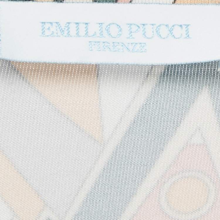 Pre Owned Emilio Pucci Multicolor Printed Jersey V-Neck Long Sleeve Top M