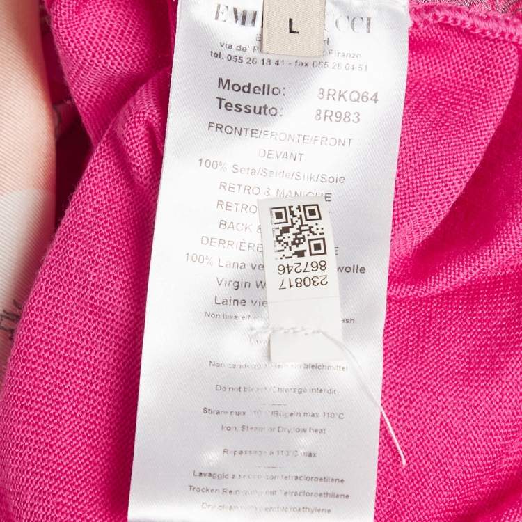 Pre Owned Emilio Pucci Pink Printed Silk Wool Short Sleeve Cardigan L