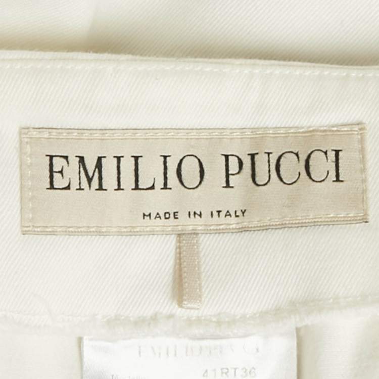 Pre Owned Emilio Pucci White Cotton Gabardine Trousers S